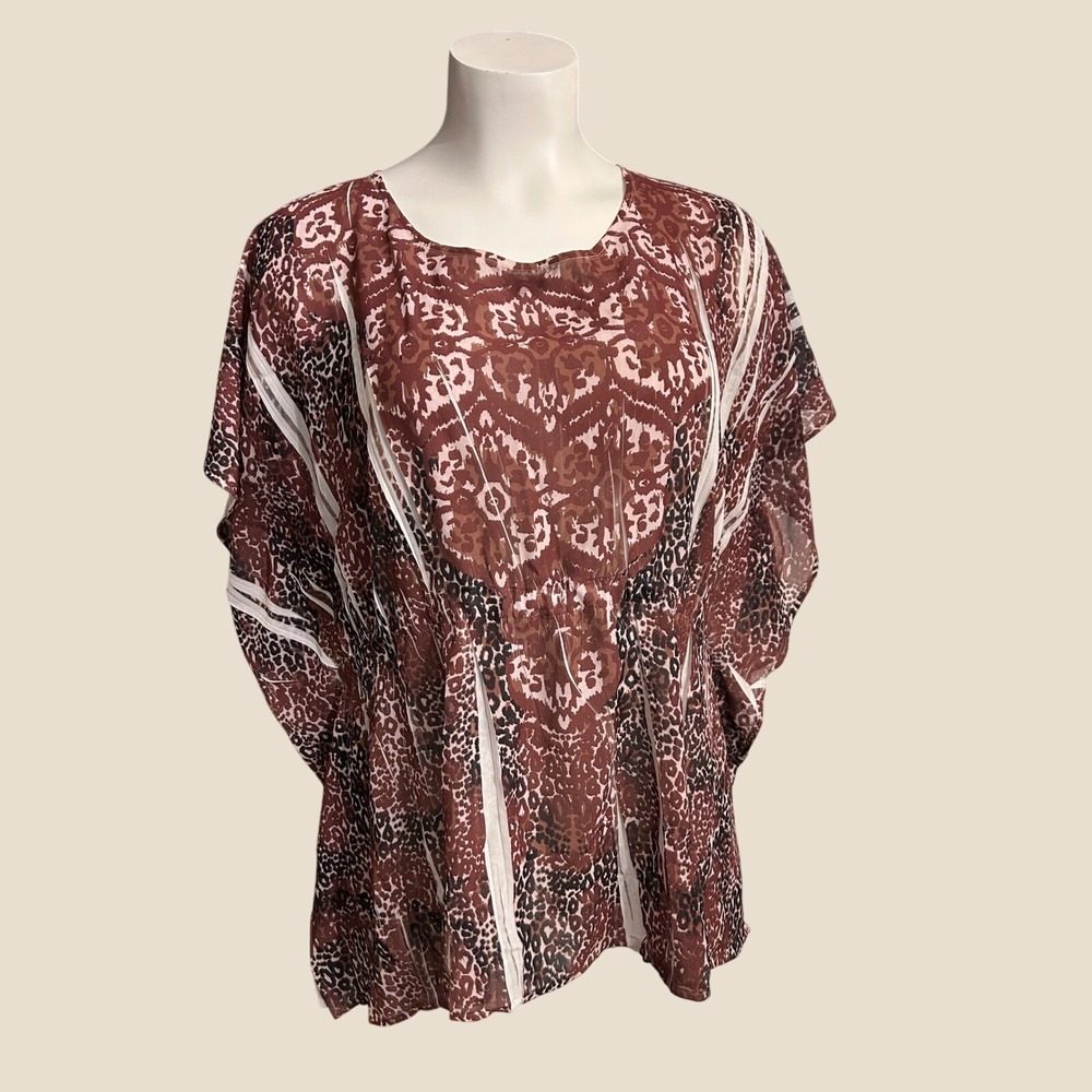 Brown Leopard Kaftan‎ Top 3X plus Size Loose Flowy Batwing Sleeve Indie Boho